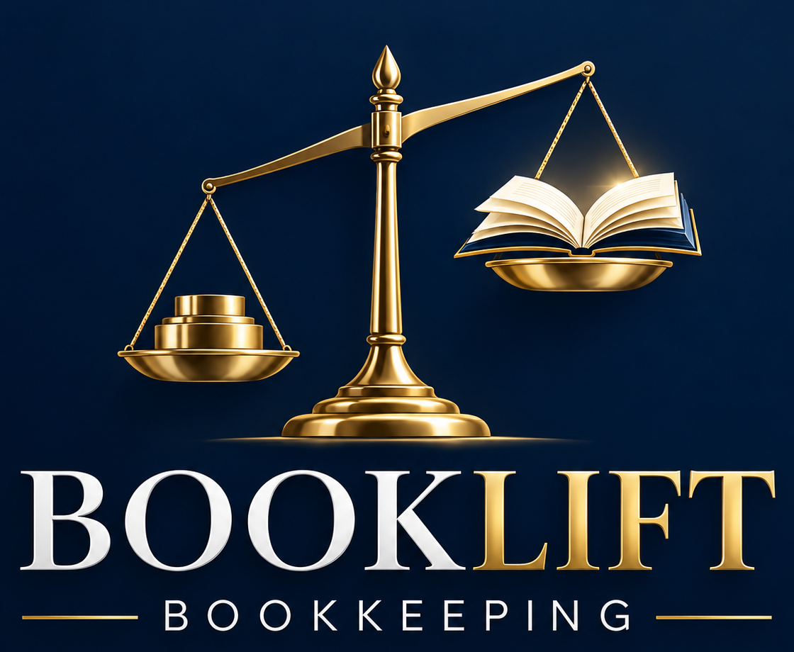 BookLift logo: a gold balance scale with an open book on the raised pan